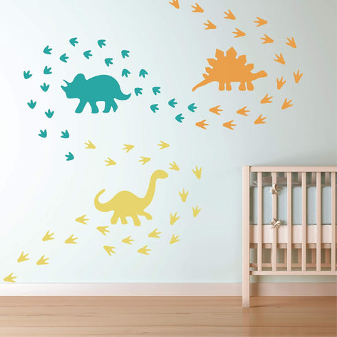 Dinosaur Wall Decal - Dinosaur Footprints Stickers - Vinyl Wall Art for Boys Girls Kids Bedroom Nursery Home Decor...