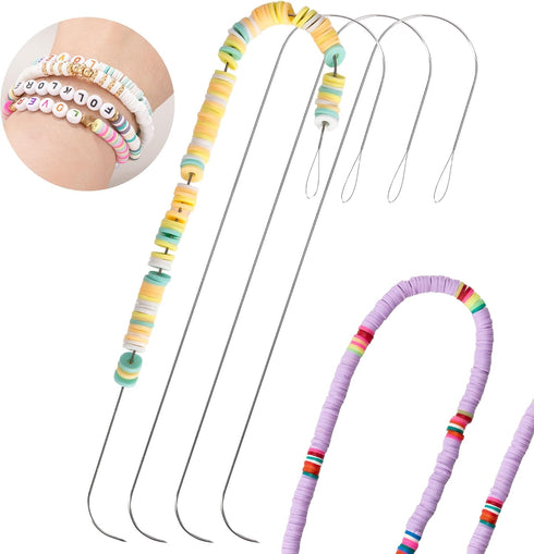 PP OPOUNT 4 Pieces Large Eye Curved Beading Needles with Handle, 5.3 inch Stainless Bead Needle for Bead Spinner Loader, Bead Spinner Needles for ...
