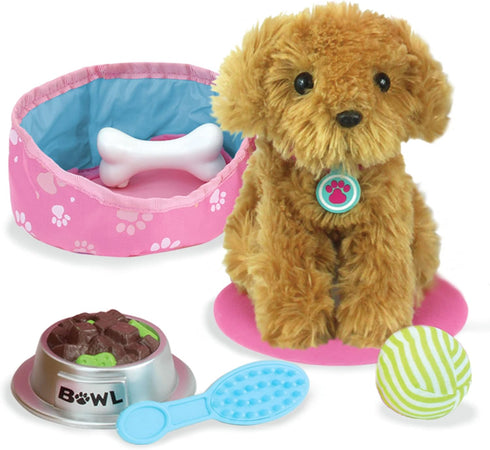 Sophia's Plush Puppy Dog and Accessories Set with Leash, Food Bowl, Brush, Toy Ball, Toy Bone, Bed, and Blanket for 18" Dolls, Multicolor...