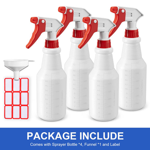 Spray Bottles (4 Pack, 24 Oz) Refillable Empty Plastic Water Spraying Bottle for Cleaning Solutions, Hair Spray, Car Detail, Watering Plants, Heav...