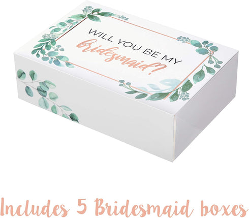 Pop Fizz Designs Bridesmaid Proposal Box Set - 6 Pack with 1 Maid of Honor and 5 Bridesmaid Boxes - Greenery with Rose Gold Foil...