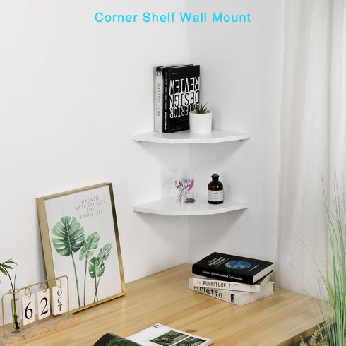 Corner Wall Shelves Set of 2, Rustic Wood Corner Floating Shelves with Cable raceway, Wall Mount Storage Display for TV Accessories, Baby Monitor,...