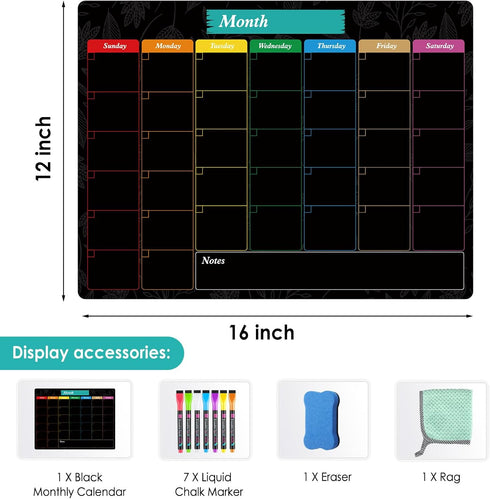 MaxGear Monthly Black Magnetic Calendar for Refrigerator, 16" X 12" Fridge Calendar Chalkboard, Magnetic Dry Erase Calendar White Board Planning B...