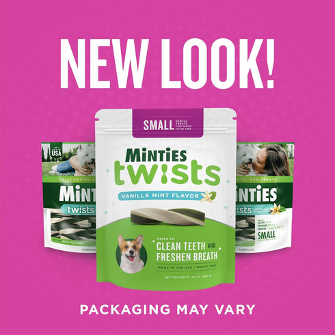 Minties Dental Twists for Dogs, Vet-Recommended Vanilla-Flavored Dental Chews for Tiny/Small Dogs 5-39 lbs, Dental Treats Clean Teeth, Fight Bad B...