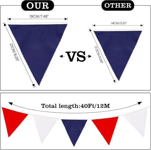 40Ft 4th of July Garland, Red Blue White Banner Party Decorations, Fabric Patriotic Garland for Independence National Day, Nautical Theme Party, C...