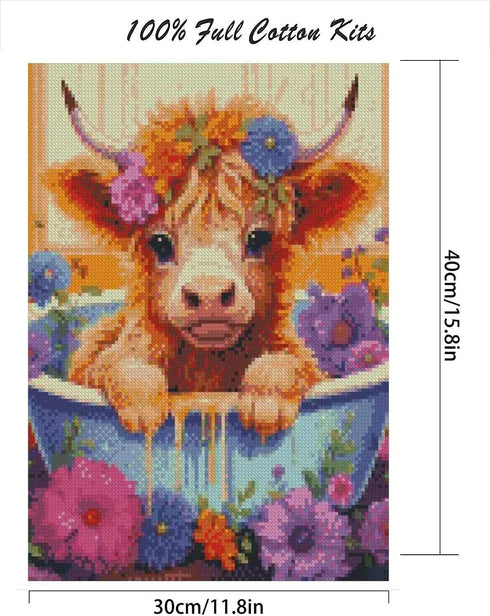 Cow Stamped Cross Stitch Kits for Adults Beginners, DIY Animals Cross Stitch Patterns Kits Printed Dimensions Needlepoint Kits,Crafts Embroidery K...