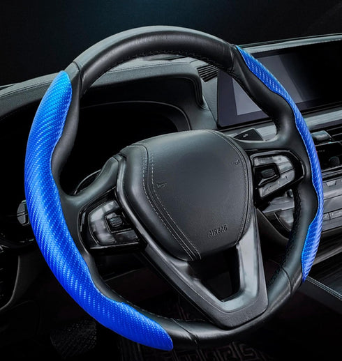 Steering Wheel Cover, Carbon Fiber Car Steering Wheel Cover, Blue Steering Wheel Cover. Anti Slip Grip, Comfortable, Durable, and Easy to Install ...