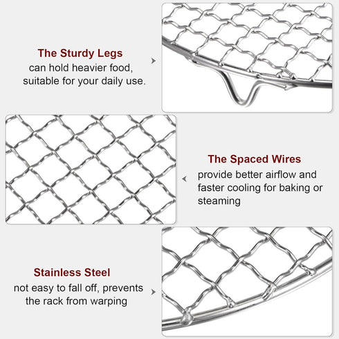 Round Cooking Rack 9-inch 201 Stainless Steel Cross Wire Barbecue Grill Net with 20mm Legs for Cooking Baking Steaming BBQ...