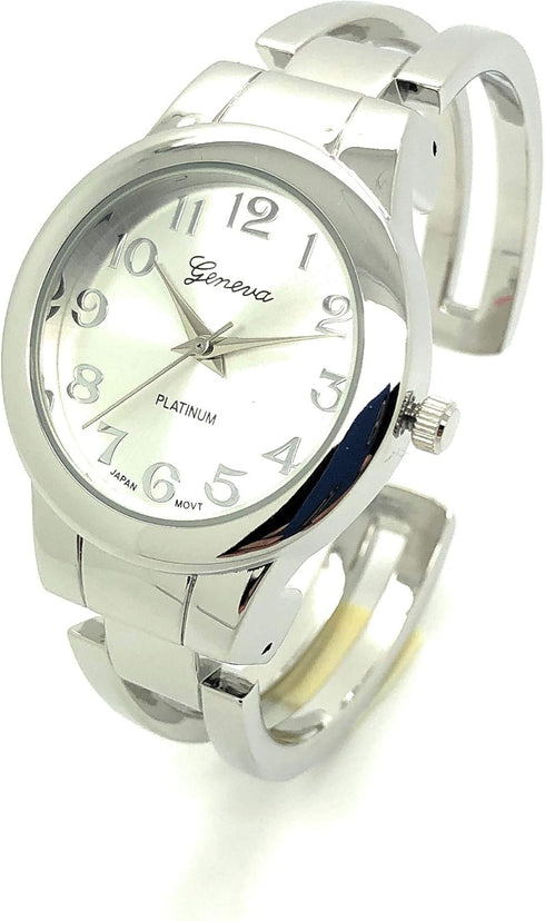 Ladies Round Elegant Simple Casual Metal Bangle Cuff Fashion Watch Easy Reader Dial...