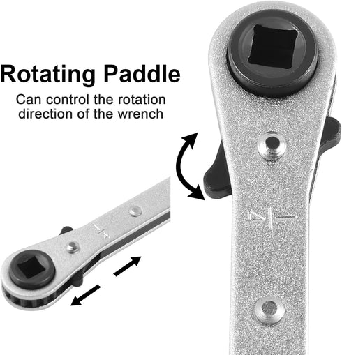 HVAC Service Wrench with Hexagon Bit Adapter Tool Kit for Air Conditioner Refrigeration Equipment Repair 3/16” 3/8” 5/16” 1/4” Reversible Ratchet ...