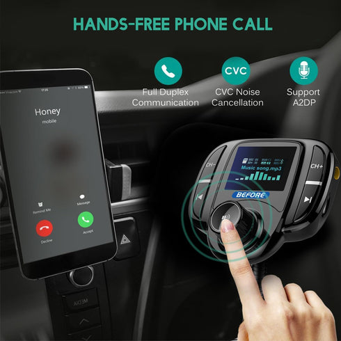 Bluetooth FM Transmitter (Upgraded Version),Wireless Radio Adapter Car Kit W 1.44 Inch Display Supports TF/SD Card and USB Car Charger for All Sma...