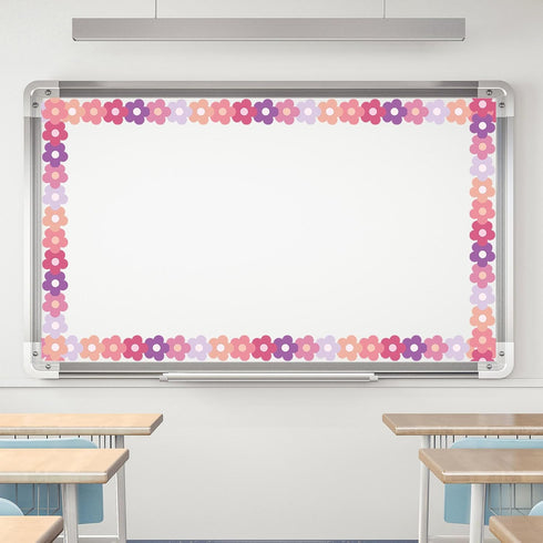 Whaline 32.8ft Preppy Hippie Flower Bulletin Board Borders Y2K Pink Purple Flower Die-Cut Rolled Bulletin Board Trim for School Classroom Office D...