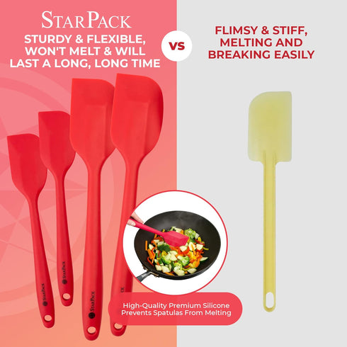 StarPack Premium Silicone Spatula Set of 4 (2 Small, 2 Large) - High Heat Resistant to 600°F, Hygienic One Piece Design, Non Stick Rubber Cooking ...