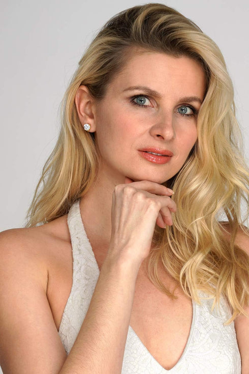 Mariell Gold 3 Carat Cubic Zirconia Crystal Clip-On Stud Earrings for Non-Pierced Ears, Jewelry for Women...