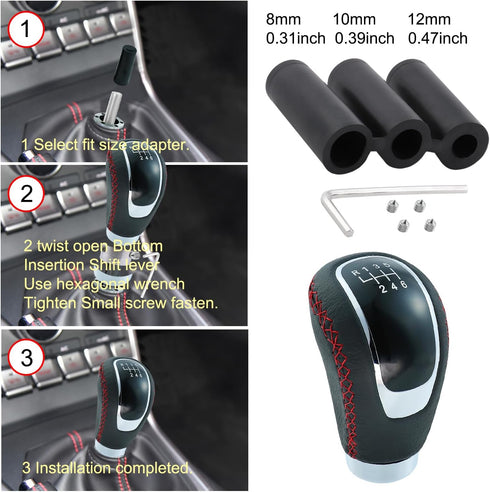 6 Speed Shift Knob Manual Shifter Knobs Handle Leather Gear Stick Driving Transmission Fit Most Car Truck SUV Vehicles (Black+Red Line)...