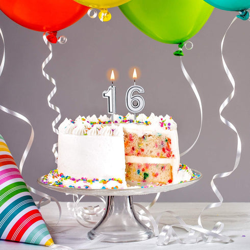 16th Birthday Candles Cake Numeral Candles Happy Birthday Cake Candles Topper Decoration for Wedding Anniversary Celebration Supplies(Silver)...