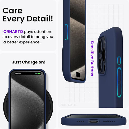ORNARTO Compatible with iPhone 15 Pro Max Case 6.7", Slim Liquid Silicone 3 Layers Soft Gel Rubber Shockproof Protective Phone Case with Anti-Scra...