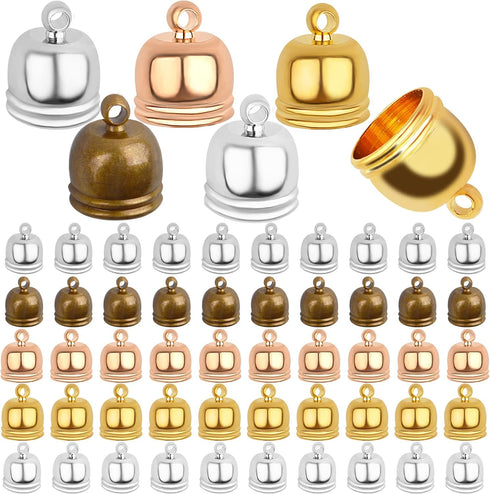 Aylifu 50pcs Brass Tassel Caps, Leather Ends Caps Glue in Barrel Ends for DIY Bracelet Necklace Pendant Jewelry Making, 5 Colors...