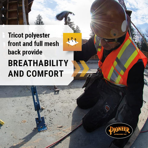 Pioneer Hi Vis Tear-Away Mesh Back Safety Vest for Me - Reflective Tape, 4 Pockets - Construction, Traffic, Security - Orange...