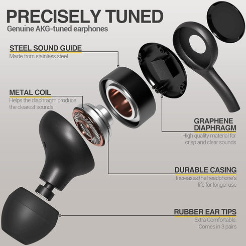 in-Ear AKG Wired Earbuds with Microphone – USB-C Earbuds with Braided Cable – AKG Headphones with Mic Compatible with Samsung Galaxy S24 Ultra, S2...