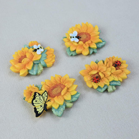 4 PCS Resin Fridge Magnets Sunflower Refrigerator Magnets for Whiteboard Refrigerator Office Photo Cabinet Bulletin Board Home Decoration, Photo D...