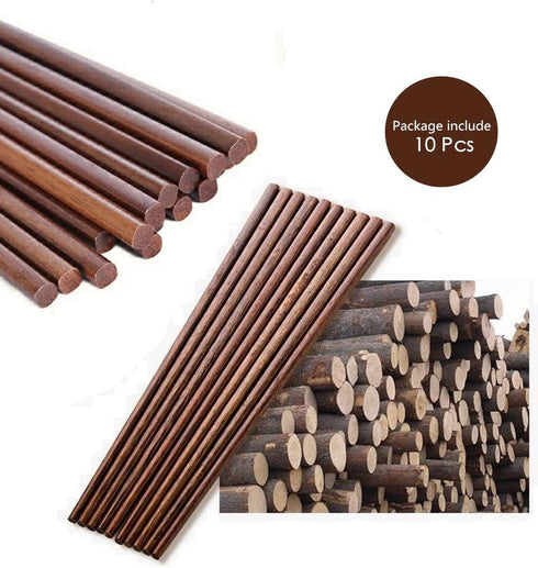 Wooden Chopsticks Reusable Dishwasher Safe 10 Pairs Chinese Asian Korea Iron Wood Handmade Chopstick Natural Healthy for Cooking Eating Restaurant...
