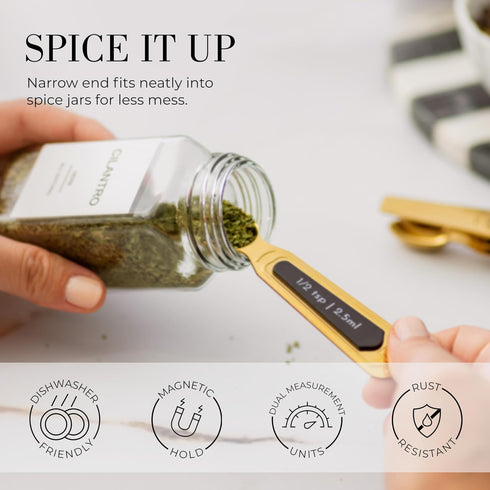 Gold Magnetic Measuring Spoons with Leveler - Featuring 8-Piece Upgraded Style, Dual-Sided, Stackable, Stainless Steel Gold Measuring Spoons Set -...