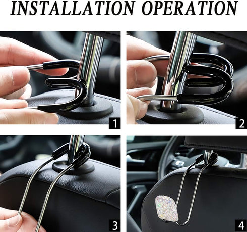 SAVORI Car Headrest Hooks Bling Car Accessories Rhinestones Universal Auto Back Seat Headrest Metal Hanger Organizer Vehicle Holder for Bag Purse ...