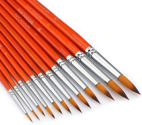 Watercolor Paint Brushes Set - 12Pcs Round Pointed Painting Brush for Acrylic, Gouache, Oil, Artist, Miniature, Model - Short Handle...