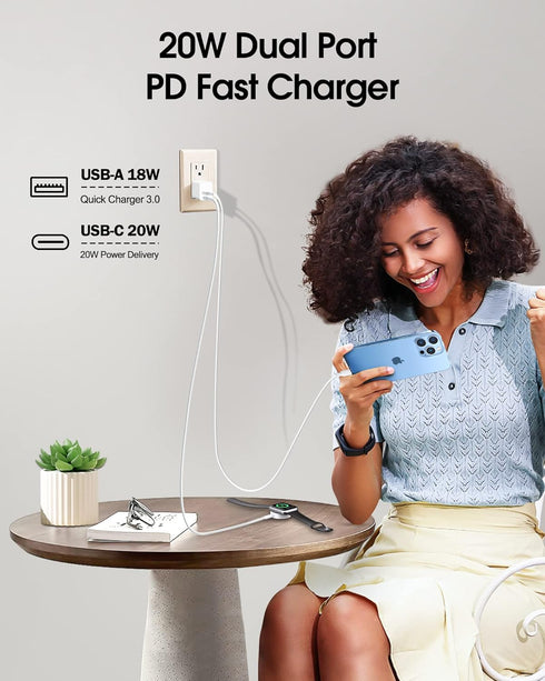 UDATON USB C Charger, Apple Watch Charger, PD Dual Port Type C Power Adapter Block Cube Compatible for New Apple Watch Series 9 8, iPhone 15/15 Pr...
