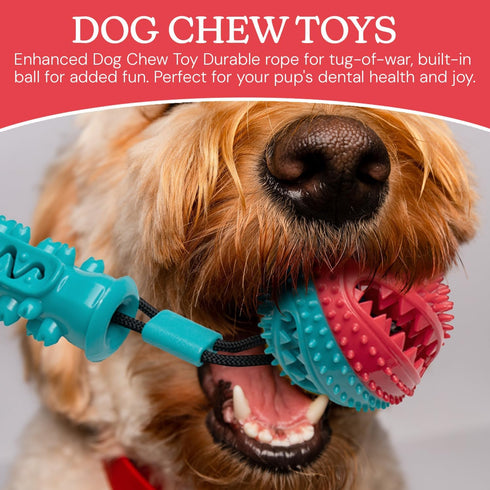 Dog Chew Toy with Rope and Ball Attachment - Durable Squeaky Dog Chew Toy for Aggressive Chewer Large Breed - Non-Toxic and Interactive Dental Cle...