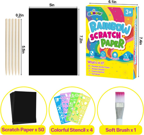 Scratch Paper Art Gifts: Rainbow Scratch Off Art-Craft Supplies Kits Pad for 3 4 5 6 7 8 Year Old Boys Girls Toys for Birthday Christmas Halloween...