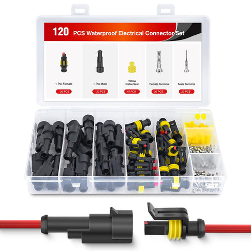 Nilight 120PCS 1 Pin Electrical Connector ?Plug Male Female Terminal Wire Connector Waterproof Connectors 1 Way Automotive Connect Set for Car Tru...
