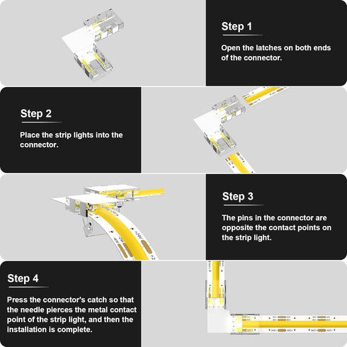 PAUTIX 10mm Connectors 12pcs L-Shaped/Corner Connectors,Solderless Terminal Extension Connection for 3-Pin CCT COB LED Strip Lights,NOT for 12mm/8...