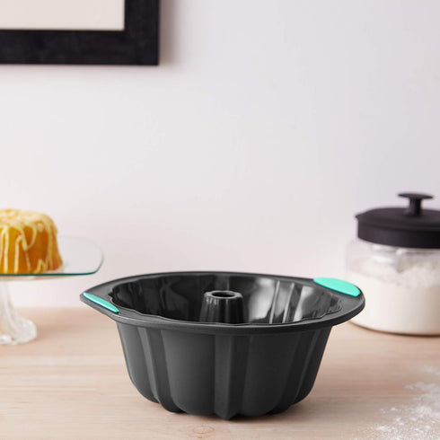 Trudeau Structure Silicone Fluted Cake Pan, Grey & Mint, 8.5 Cups...