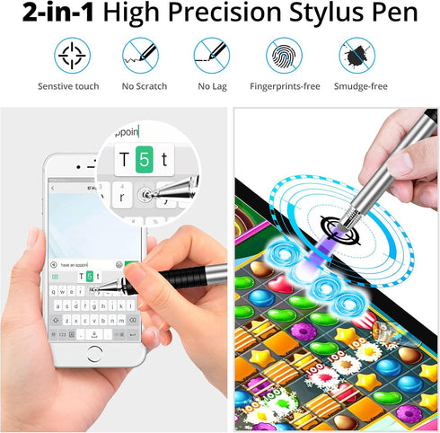 Capacitive Stylus Pen (4 Pack), Universal Stylist Pens 2 in 1 Precision Series Fine Point Disc Touch Screen for iPhone/iPad/Android/Tablet and All...