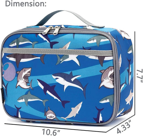 FlowFly Kids Lunch box Insulated Soft Bag Mini Cooler Back to School Thermal Meal Tote Kit for Girls, Boys, Shark...