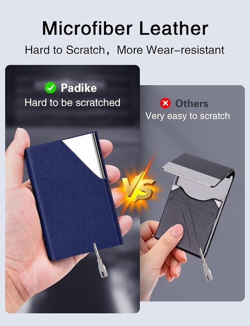 Padike Business Card Holder, Upgraded Leather Business Card Case Pocket Card Holders for Men or Women, Metal Slim Name Card Holder RFID Blocking B...