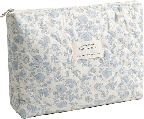 Kawaii Floral Makeup Bag Coquette Aesthetic Cosmetic Bag Large Travel Make up Organizer Cute Pouch Cotton Quilted Toiletry Bag for Women Girls Kaw...