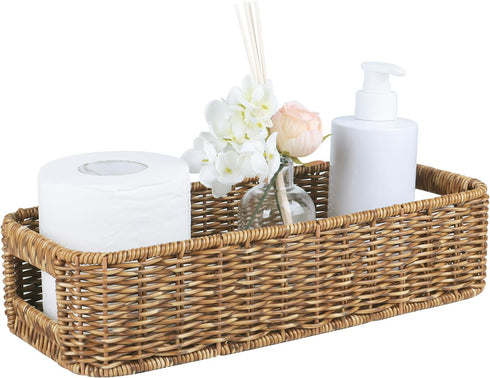 Small Wicker Baskets, Wicker Toilet Basket Tank Topper?Toilet Paper Basket for Back of Toilet Tank Top, 1-Pack...