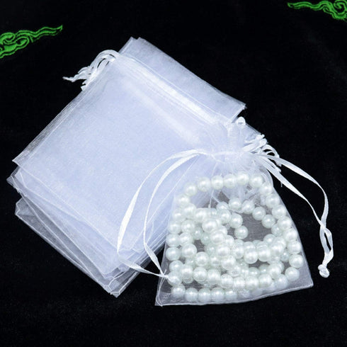 50 Pcs 5x7 inch Gift Wrap Bags, Organza Sheer Clear Tulle Fabric, White Drawstring Sachet for Baby Shower Favor, Birthday Party Favor, Bachelorett...