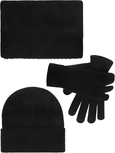 Men Beanie Winter Hat Scarf Touchscreen Gloves Set Winter Warm Skull Caps for Women Men (Black)...