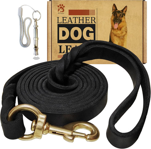 Leather Dog Leash 6ft x 5/8 inch,Strong Heavy Duty Genuine Leather Braided Dog Training Leash, Soft and Comfortable Leather Leash for Large Dogs, ...