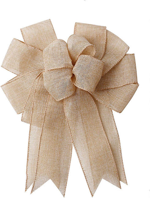 Large Rustic Jute Bows Holiday Ornaments Burlap Wreaths Bows Door Ornaments Window Hanging for Holiday Birthday Party Decoration...