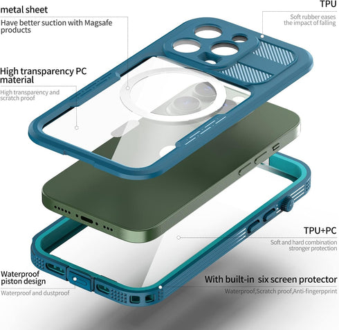 for iPhone 14 Pro Case Waterproof, Built-in Screen Protector Full-Body Rugged Sealed Cover Shockproof Dustproof Waterproof Case for iPhone 14 Pro ...
