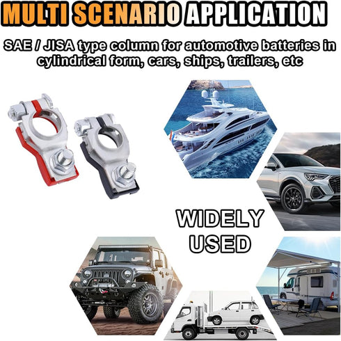 Battery Terminal Connector, Positive and Negative 1 Pair Battery Terminal Adapter Set, Top Post Battery Cable Terminal Connectors with 2 Washers, ...