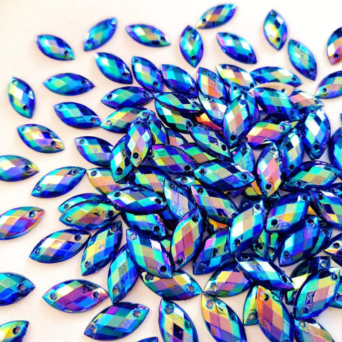 300pcs AB Horse Eye Shape Crystal Clear Sew On Acrylic Rhinestones Flatback Fancy Stones Sewing for Clothing Dress Decorations 7X15MM (Deep Blue)...