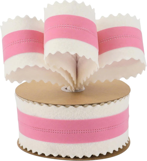 MEEDEE Christmas Felt Ribbon 2.5 Inch Wired Felt Ribbon 10 Yards White Felt with Pink Velvet Middle Rickrack Cutout Christmas Ribbon for Christmas...