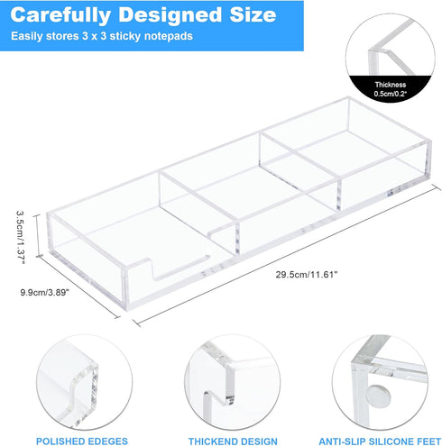 WORHE Sticky Note Holder Clear Acrylic Self-Stick Note Pad Holder 3 in 1 Memo Holder Desk Organizer for Office Home Post Pop Note Dispenser for 3"...