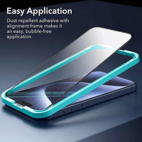 ESR 3 Pack for iPhone 15 Pro Screen Protector, 3 Black Edge Tempered-Glass Film with Easy Installation Tool, 2.5D Curved Edges, Full-Coverage Mili...